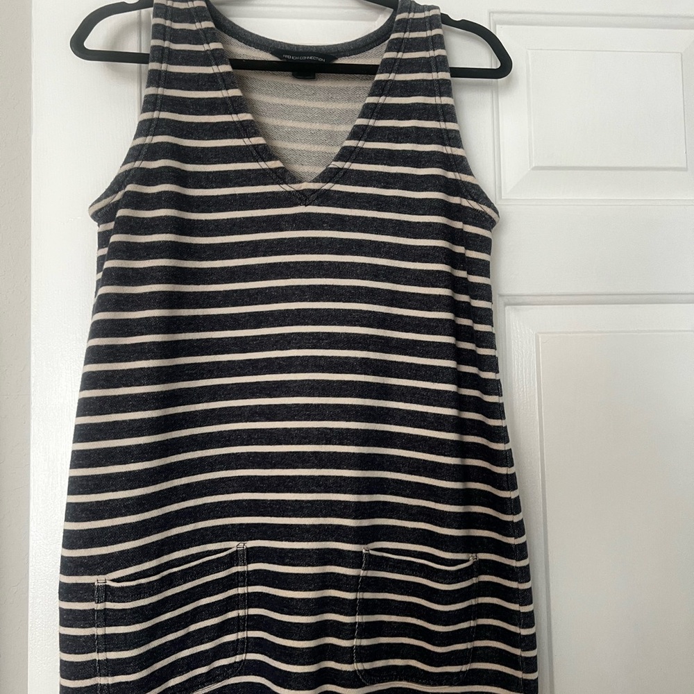 French Connection Black and White V-Neck Sleeveless Mini Dress